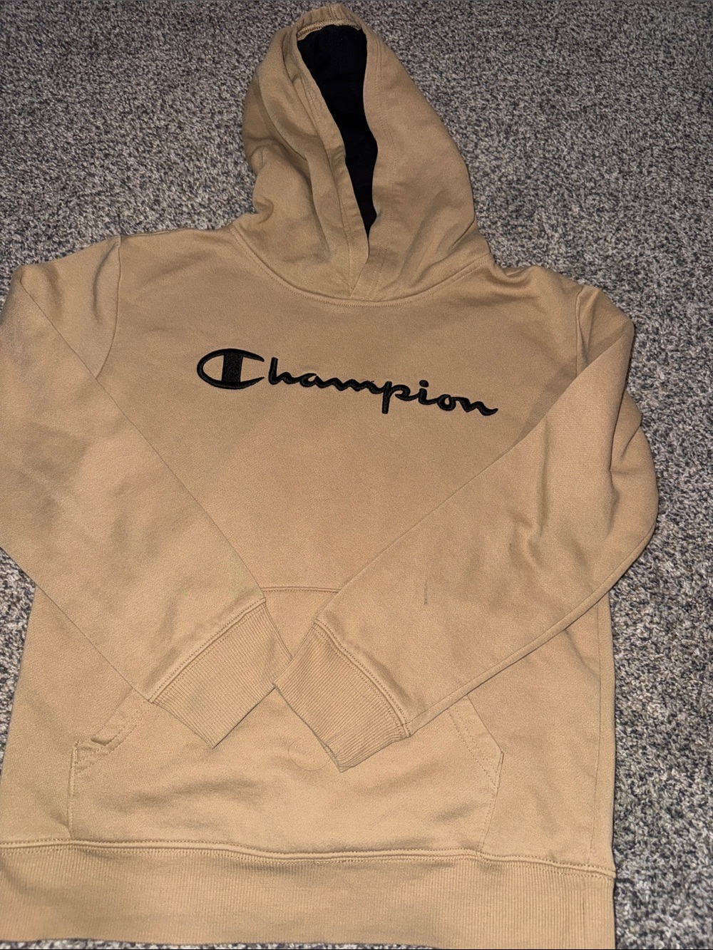 Champion Boys  Hoodie in Tan with Black Logo